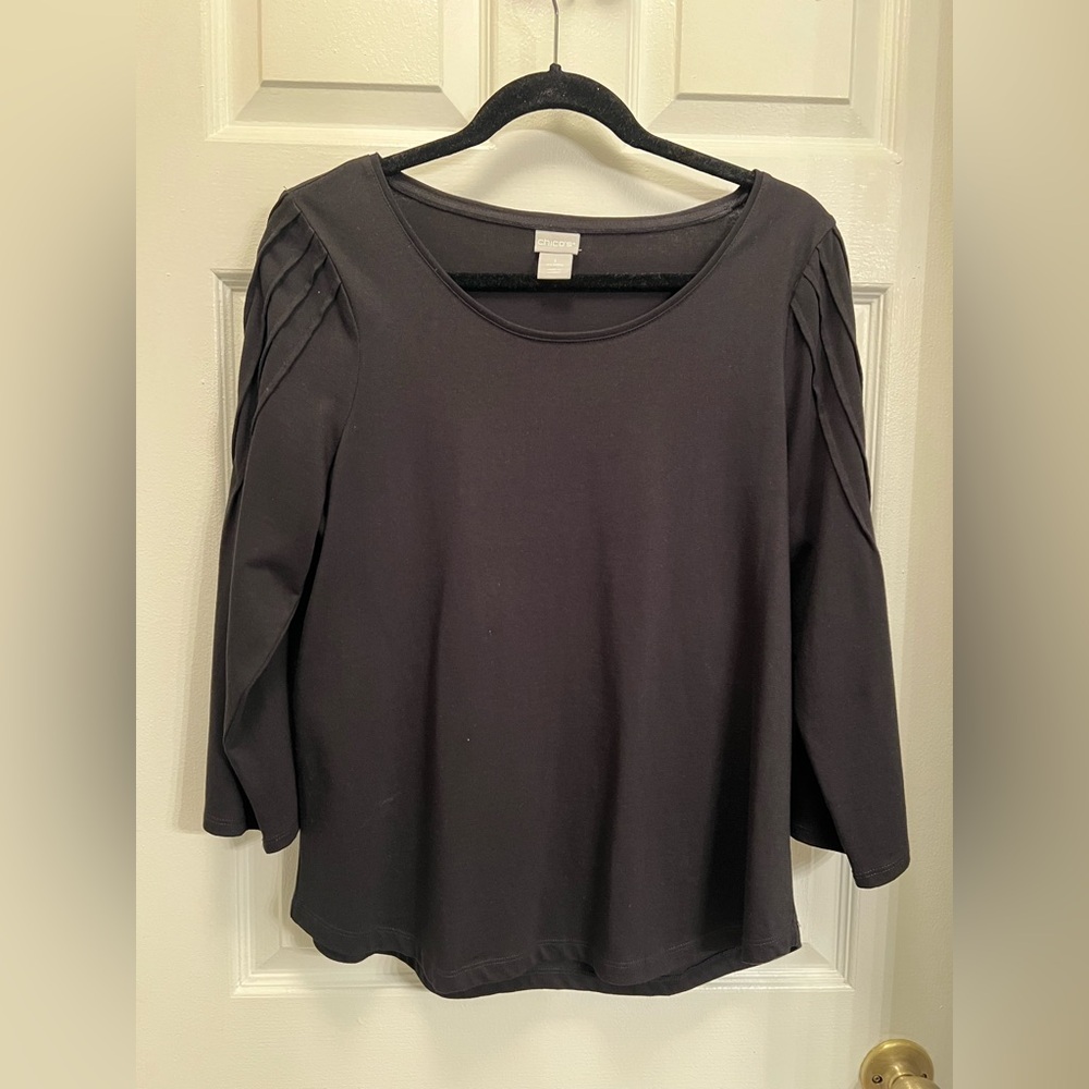 Chico's Black Pleated Sleeve Blouse